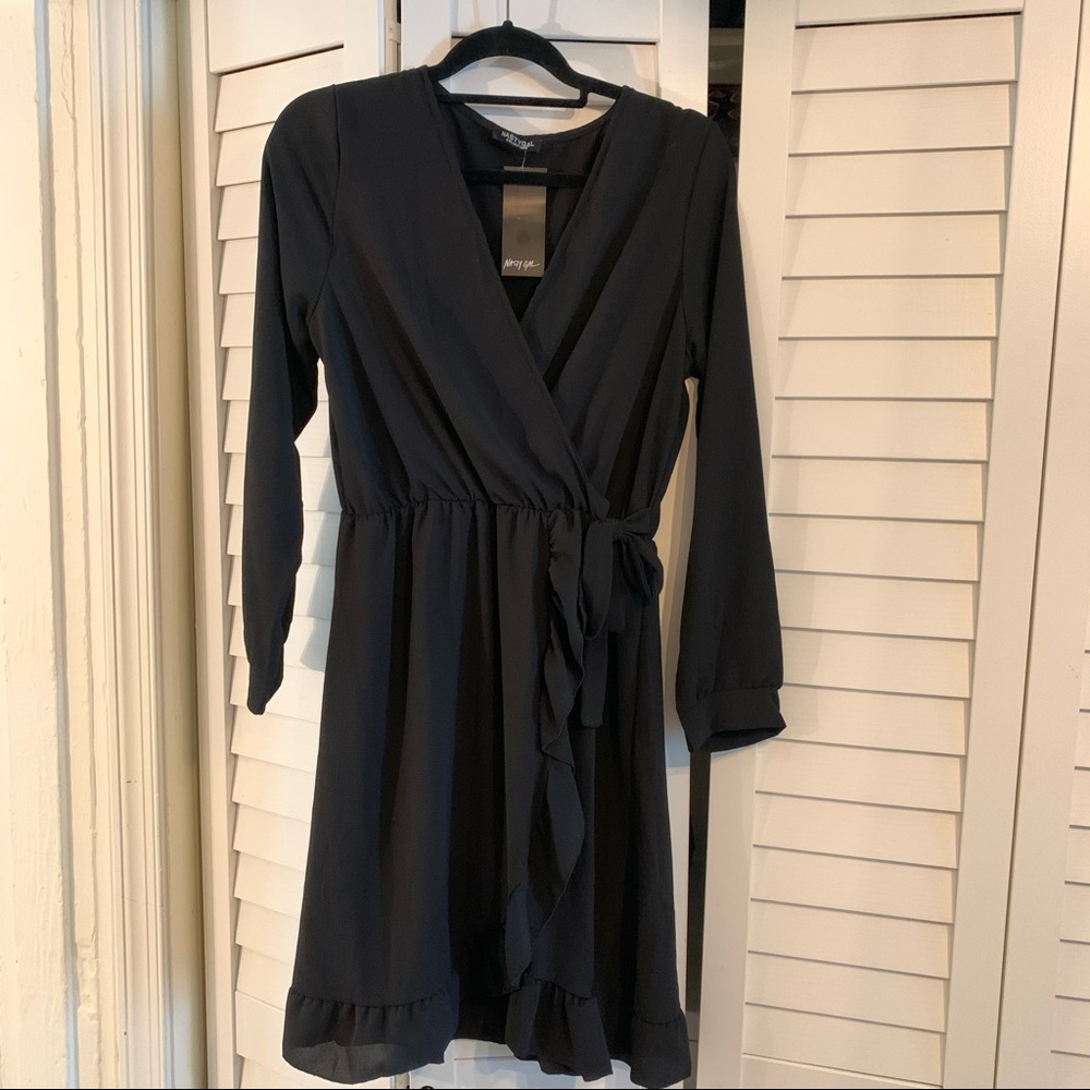 Nasty Gal Black Crepe Wrap Dress